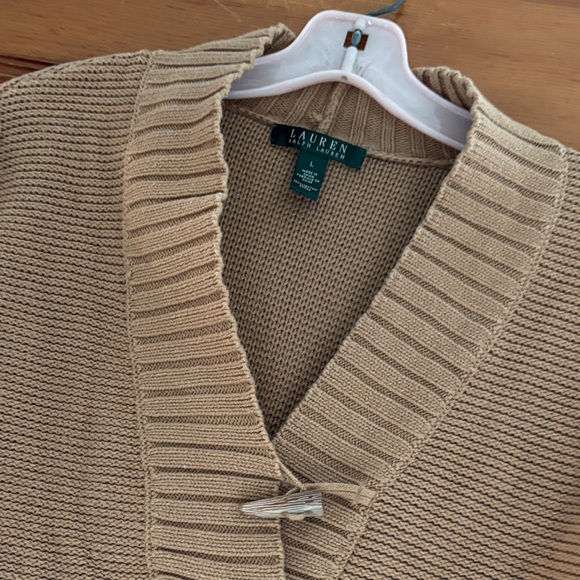 Ralph Lauren Tan Cotton V Neck Knit Sweater With Toggle Button - Picture 2 of 4